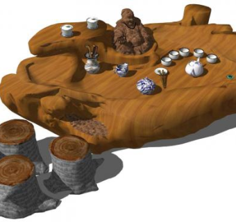 根雕茶桌su模型下载_sketchup草图大师SKP模型