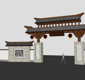 园林古建围墙su模型下载_sketchup草图大师SKP模型