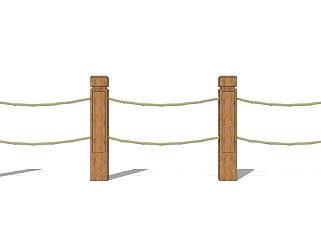 木制麻绳栏杆su模型下载_sketchup草图大师SKP模型
