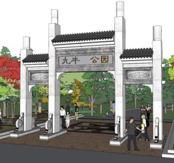 现代中式大门su模型下载_sketchup草图大师SKP模型