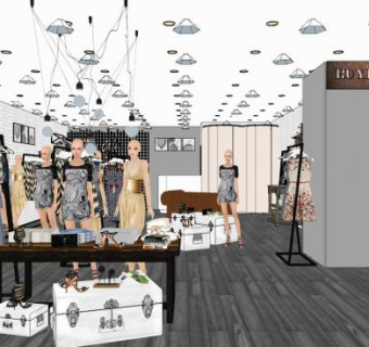现代工业风服装店SKP模型下载_sketchup草图大师SKP模型