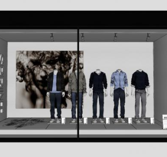 现代服装店橱窗模特组合SU模型下载_sketchup草图大师SKP模型