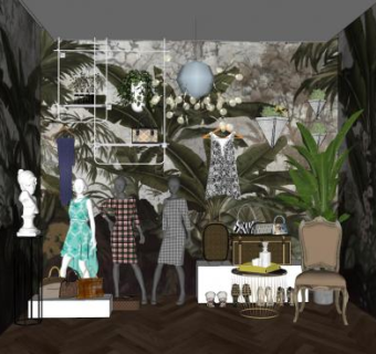 现代ins风服装店橱窗SU模型下载_sketchup草图大师SKP模型