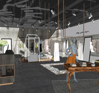 简约工业风服装店SU模型下载_sketchup草图大师SKP模型