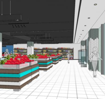 现代商城超市SU模型下载_sketchup草图大师SKP模型