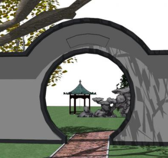 现代中式庭院入口SU模型下载_sketchup草图大师SKP模型