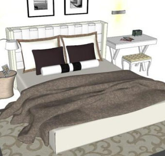 床与床头柜的SU模型下载_sketchup草图大师SKP模型