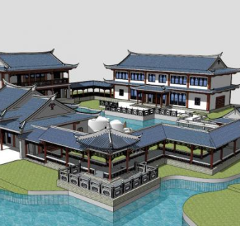 中式现代茶楼su模型下载_sketchup草图大师SKP模型