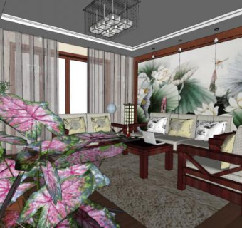 中式客厅su模型下载_sketchup草图大师SKP模型