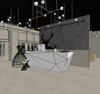 工业风女装店SU模型下载_sketchup草图大师SKP模型