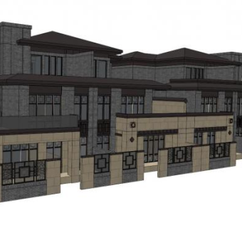 三层双拼别墅su模型下载_sketchup草图大师SKP模型