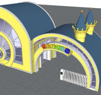 新中式幼儿园大门su模型下载_sketchup草图大师SKP模型