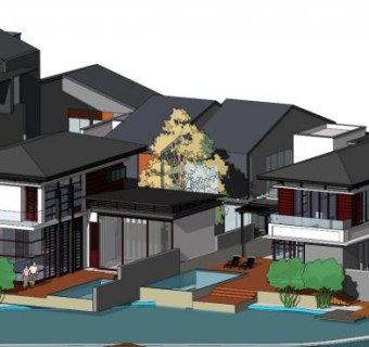 滨水别墅su模型下载_sketchup草图大师SKP模型