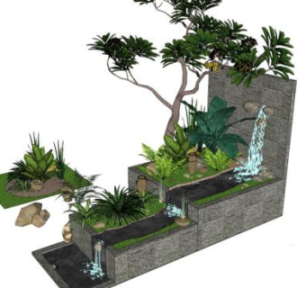 流水小景观su模型下载_sketchup草图大师SKP模型
