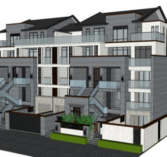 简约风格双拼别墅su模型下载_sketchup草图大师SKP模型