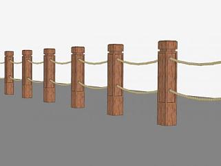 木质麻绳护栏su模型下载_sketchup草图大师SKP模型