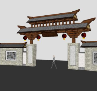 别墅围墙大门su模型下载_sketchup草图大师SKP模型