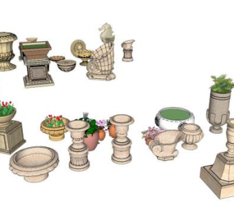 花钵水景su模型下载_sketchup草图大师SKP模型