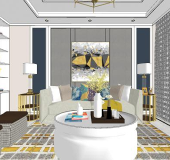 北欧客餐厅家装设计SU模型下载_sketchup草图大师SKP模型