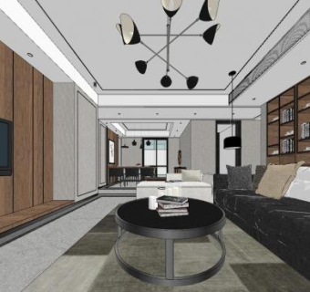 现代客厅餐厅家装SU模型下载_sketchup草图大师SKP模型