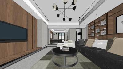 现代客厅餐厅家装SU模型下载_sketchup草图大师SKP模型