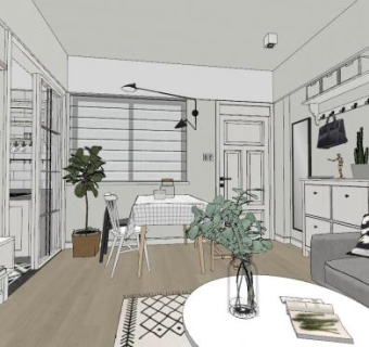 小清新北欧客餐厅SU模型下载_sketchup草图大师SKP模型