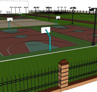 篮球场铁栏杆su模型下载_sketchup草图大师SKP模型