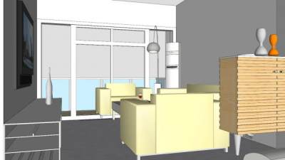 现代客餐厅户型设计SU模型下载_sketchup草图大师SKP模型