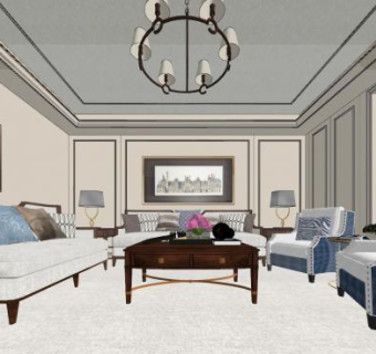 现代美式客餐厅家装sketchup模型下载_sketchup草图大师SKP模型