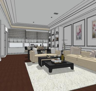 简约现代客厅设计家装SU模型下载_sketchup草图大师SKP模型