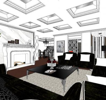 欧式极简家装组合SU模型下载_sketchup草图大师SKP模型