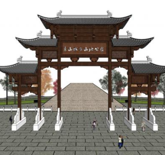 中式广场大门SU模型下载_sketchup草图大师SKP模型