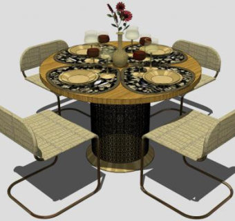 4人餐桌su模型下载_sketchup草图大师SKP模型