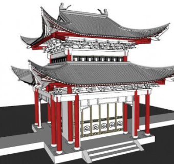 两层歇山顶su模型下载_sketchup草图大师SKP模型