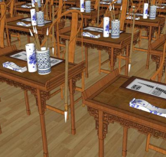 书法桌su模型下载_sketchup草图大师SKP模型