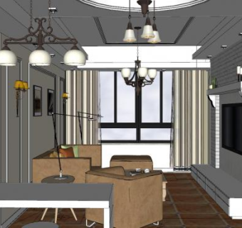 简欧客厅家装设计SU模型下载_sketchup草图大师SKP模型