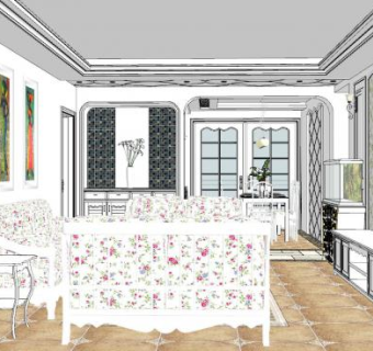 北欧田园客餐厅SU模型下载_sketchup草图大师SKP模型