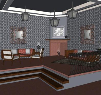 工业复古风客厅SU模型下载_sketchup草图大师SKP模型