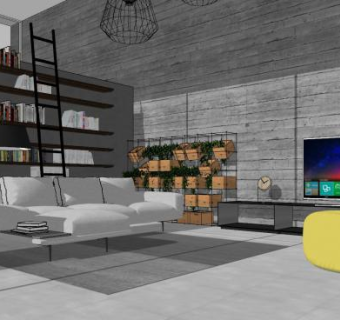 工业风客厅SU模型下载_sketchup草图大师SKP模型