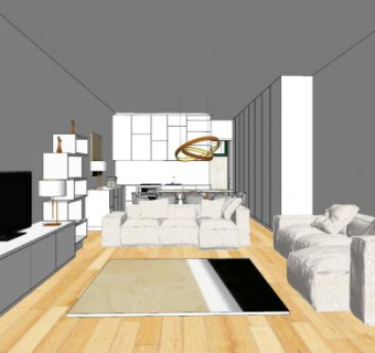 现代简约软装客餐厅SU模型下载_sketchup草图大师SKP模型