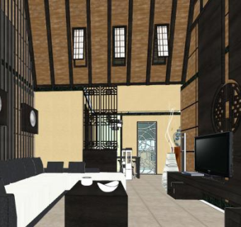 美式复古客厅家具SU模型下载_sketchup草图大师SKP模型