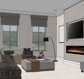 现代户型客厅家装SU模型下载_sketchup草图大师SKP模型