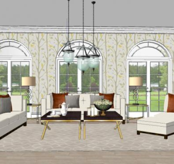 简欧田园风客厅SU模型下载_sketchup草图大师SKP模型