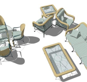 玻璃茶几与椅子su模型下载_sketchup草图大师SKP模型