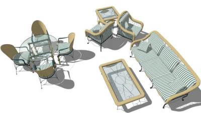 玻璃茶几与椅子su模型下载_sketchup草图大师SKP模型