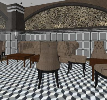 简欧复古客厅SU模型下载_sketchup草图大师SKP模型