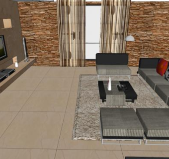 现代别墅户型客厅组合SU模型下载_sketchup草图大师SKP模型