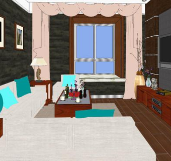 现代美式客厅SU模型下载_sketchup草图大师SKP模型