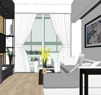 现代户型客厅室内SU模型下载_sketchup草图大师SKP模型