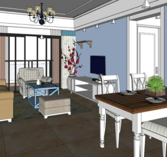 地中海客厅家装SU模型下载_sketchup草图大师SKP模型
